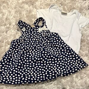 Polka Dot Navy Dress with White Tee